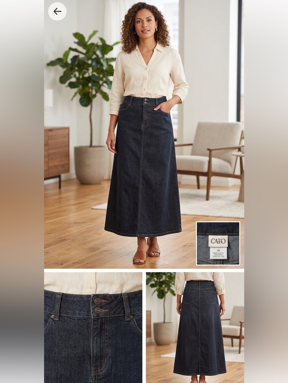 Cato Womens Black Denim Maxi Skirt Size 10 Dark Wash A-Line Long Modest Cotton